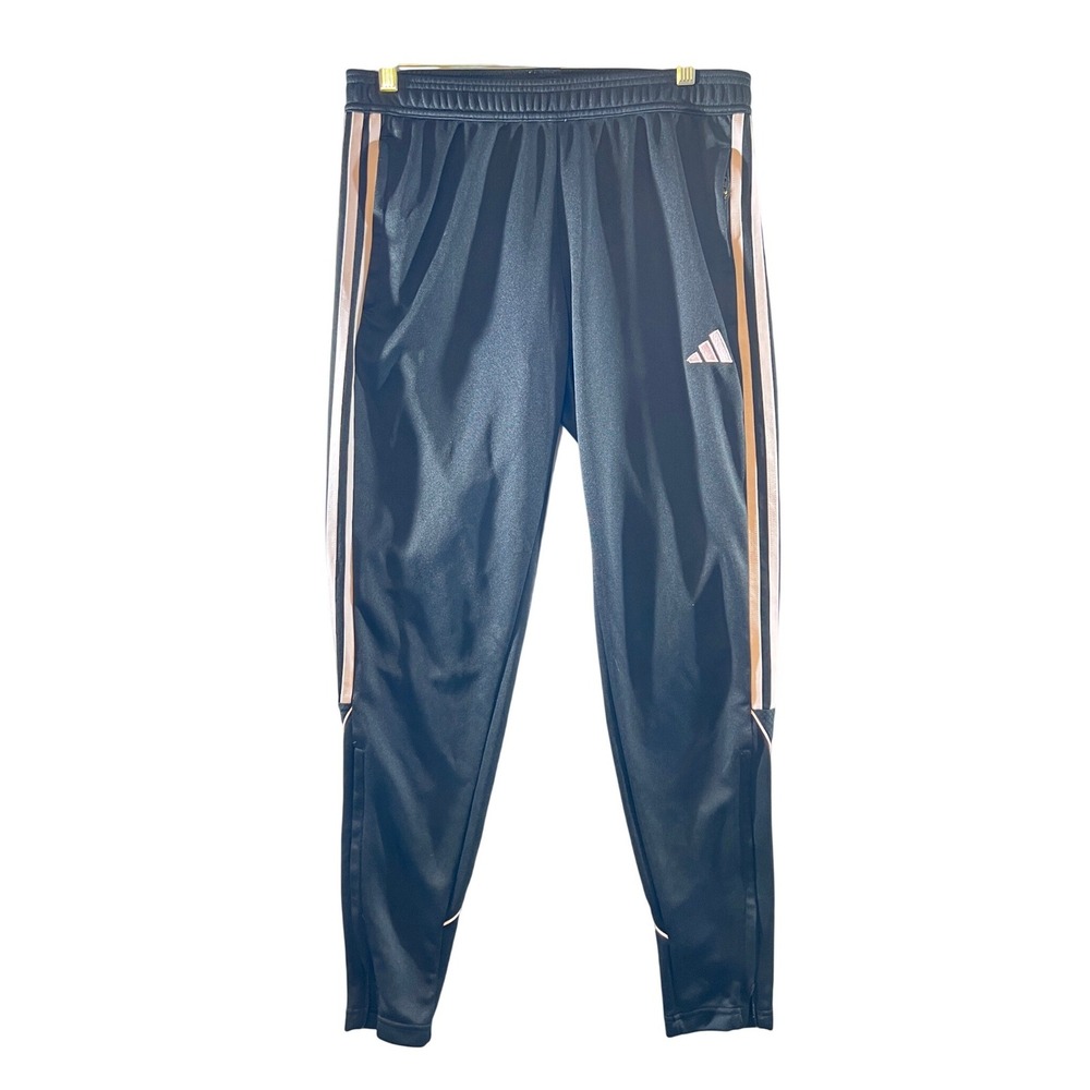 697 Adidas Tiro‎ Pink Stripe Athletic Tapered Track Pants Black Womens Medium